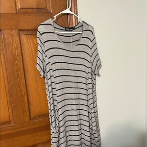 Gray and Black Striped Dress by Trendyland 2X maxi uneven hem. 21 in armpit
